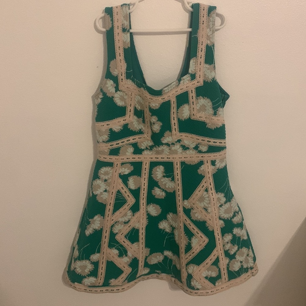 Green flower embroidered dress